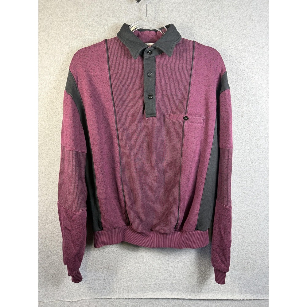 Vintage Classics By Palmland Sweater Mens Medium Purple Collared Pullover Pocket